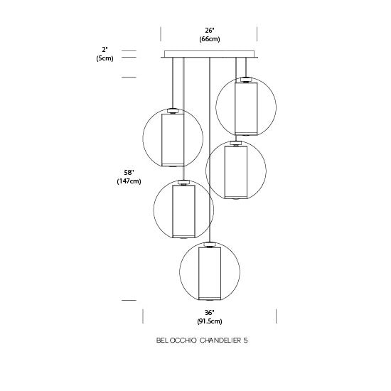 Bel Occhio Chandelier 5 Suspension Dimensions