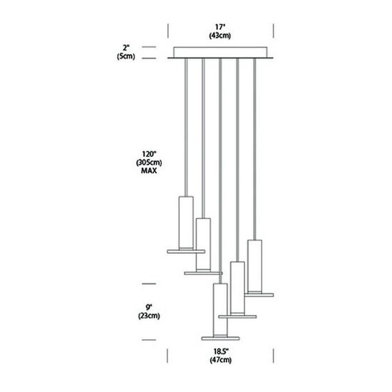 Cielo Chandelier 5 Suspension Dimensions