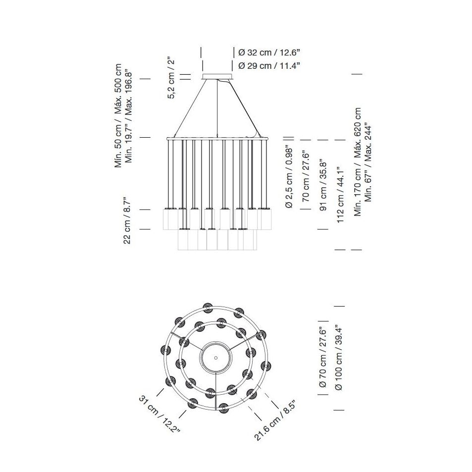 Cirio Chandelier Suspension Dimensions
