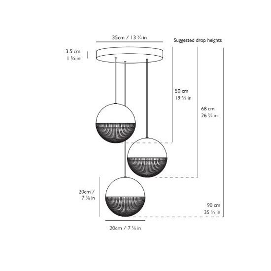 Little Lens Flair Chandelier Suspension Dimensions