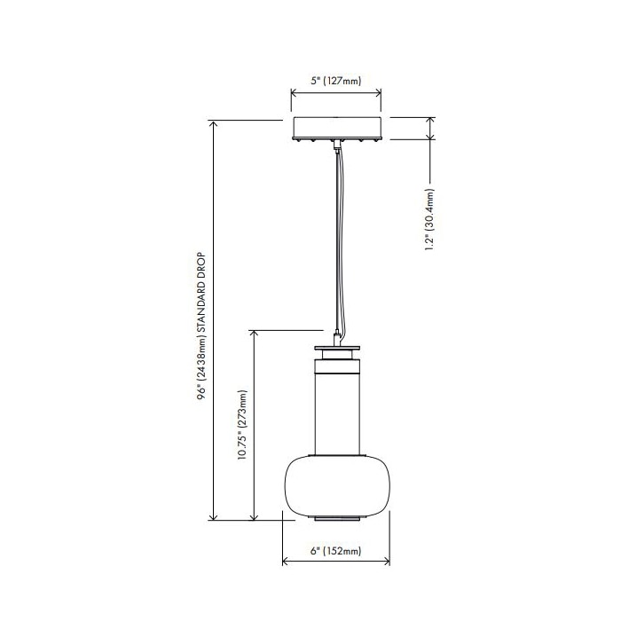 Luna A-Series Small Pendant Suspension Dimensions