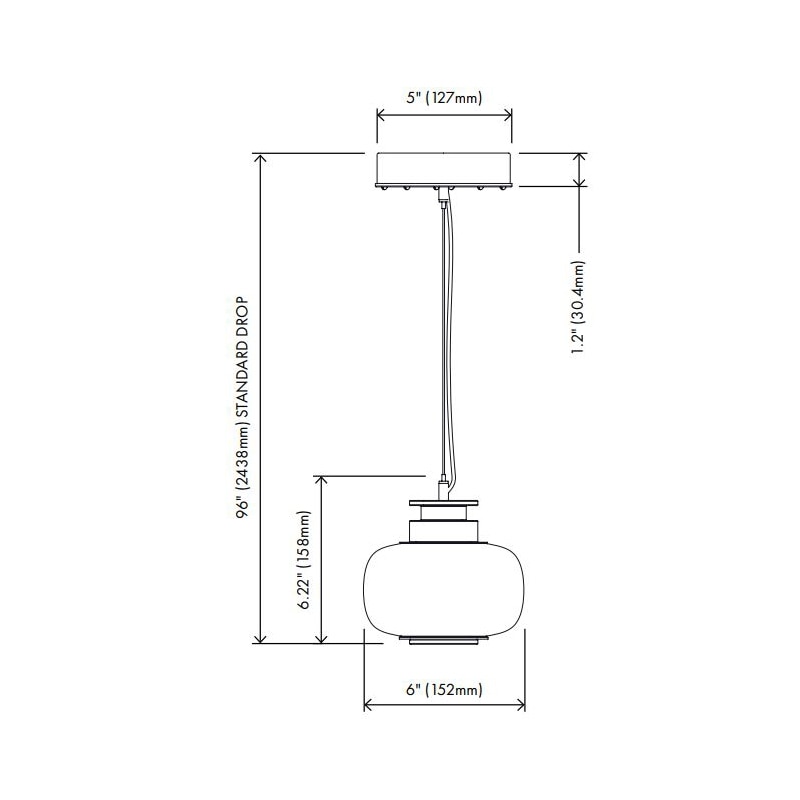 Luna A-Series X-Small Pendant Suspension Dimensions