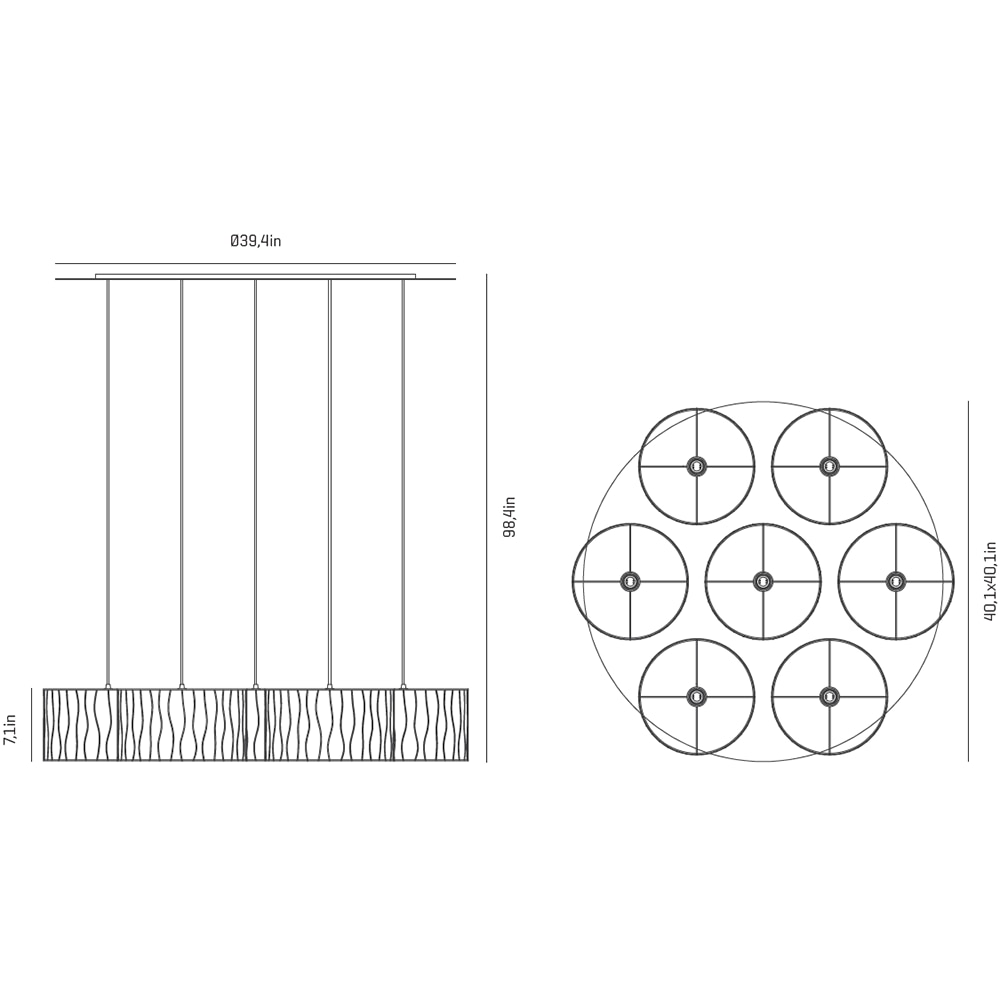 Curvas 7 Light Composition Suspension Dimensions