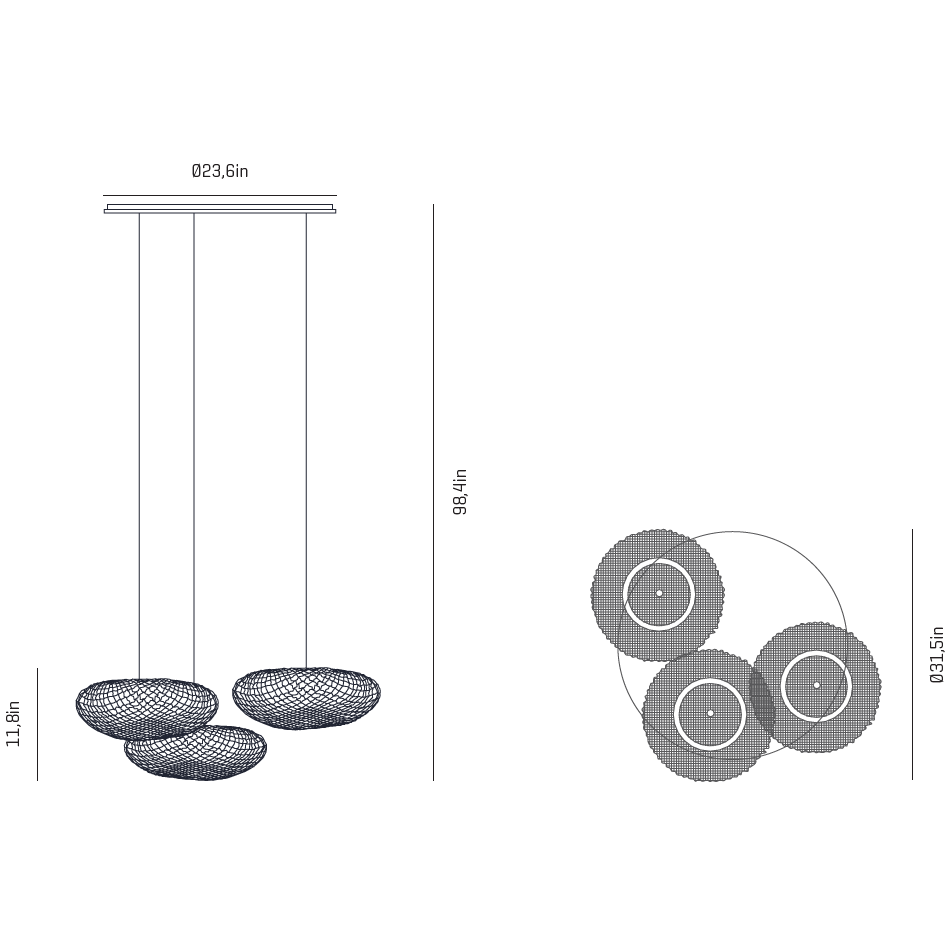 Tati 3 Light Composition Suspension Dimensions