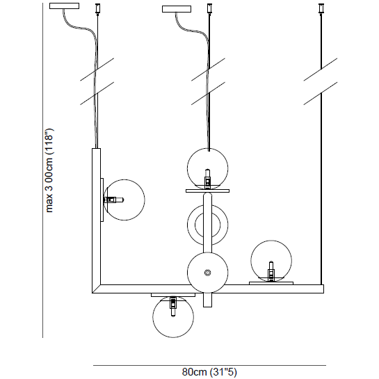 Afrodite Double Pendant Suspension Dimensions