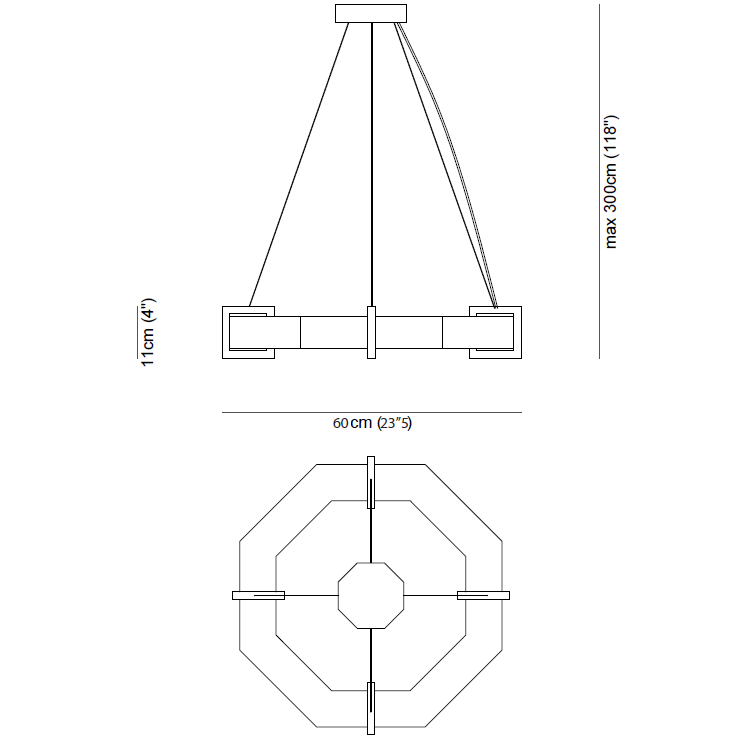 Efesto Chandelier Suspension Dimensions