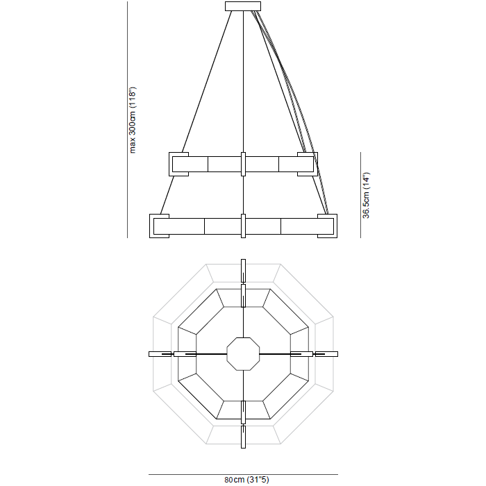Efesto Double Chandelier Suspension Dimensions