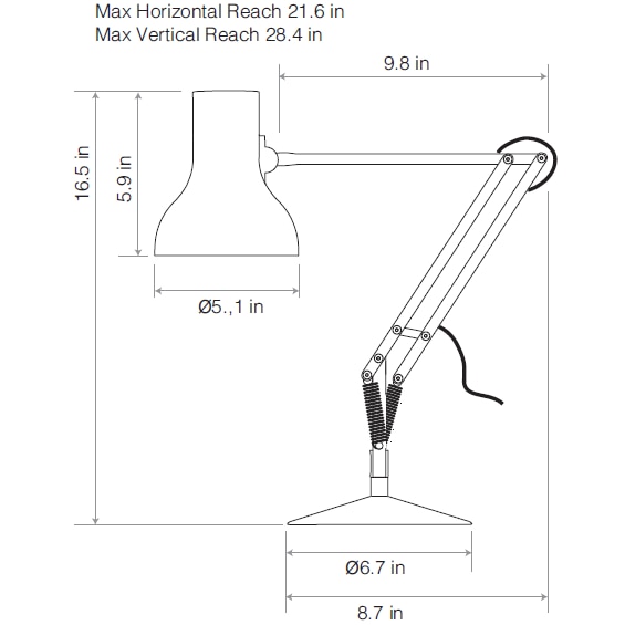 Type 75™ Mini Desk Table Dimensions