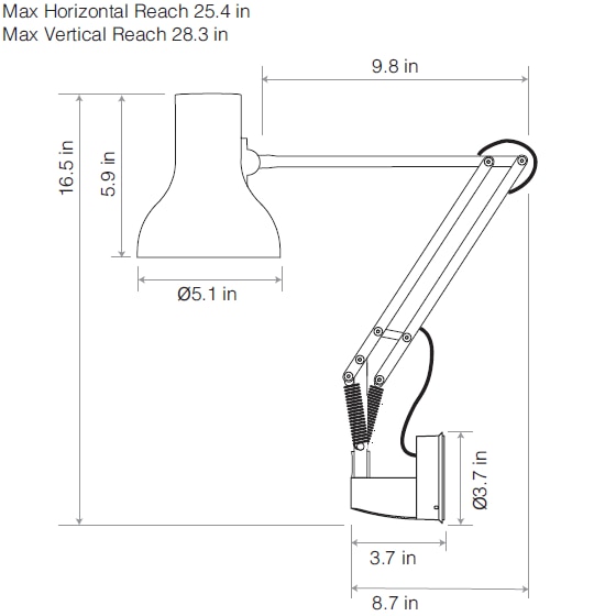 Type 75™ Mini Wall With Wall Bracket Dimensions