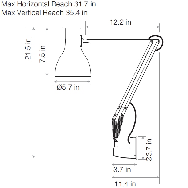 Type 75™ Wall With Wall Bracket Dimensions