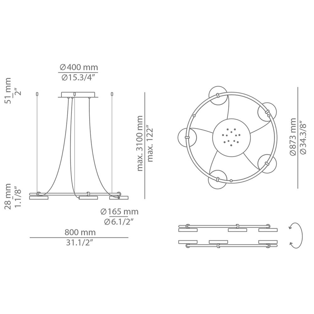 Aro T-3542-W 5 Light Round Suspension Dimensions