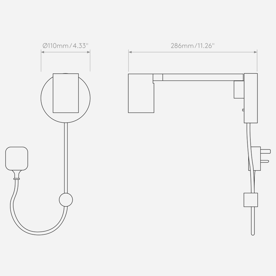 Ascoli Swing Plug-In Wall Dimensions