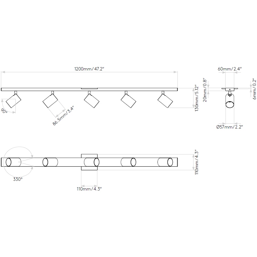 Ascoli Five Bar Ceiling/Wall Dimensions