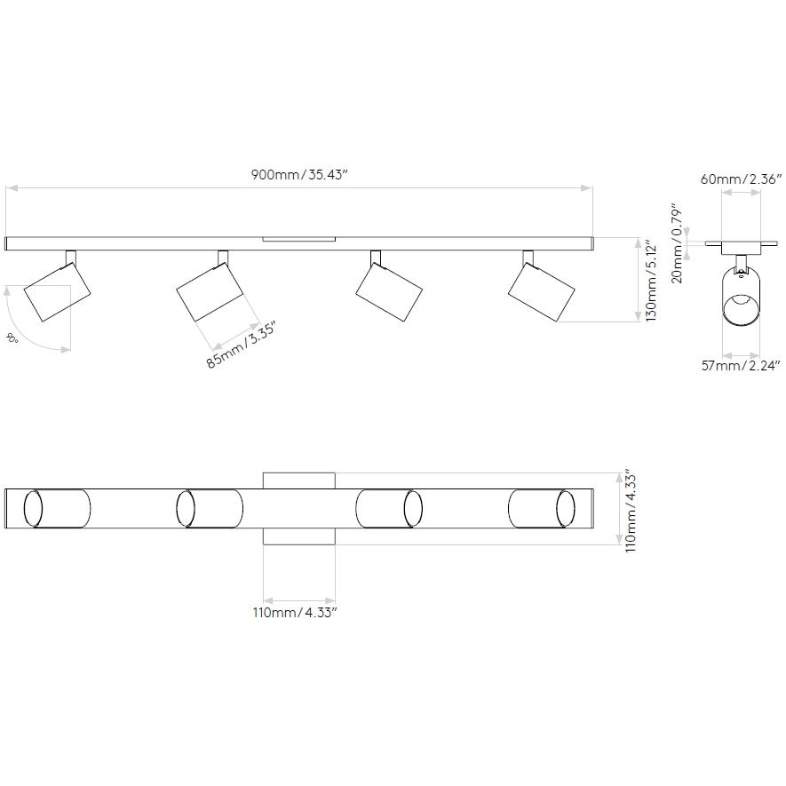 Ascoli Four Bar Ceiling/Wall Dimensions