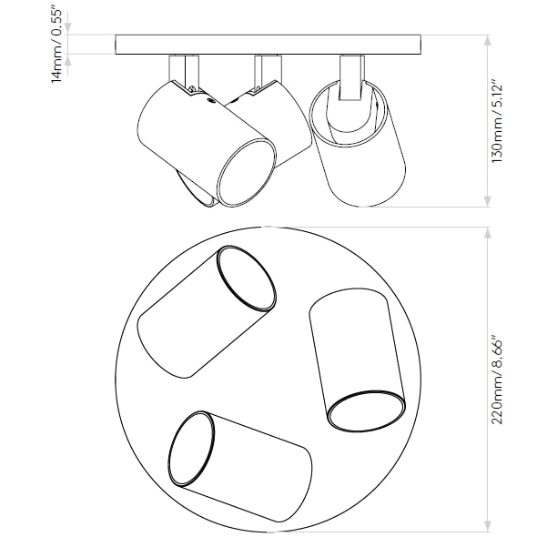 Ascoli Triple Round Ceiling Dimensions