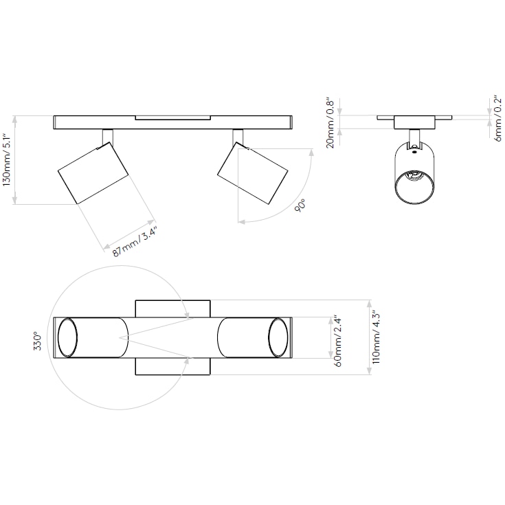 Ascoli Twin Ceiling/Wall Dimensions