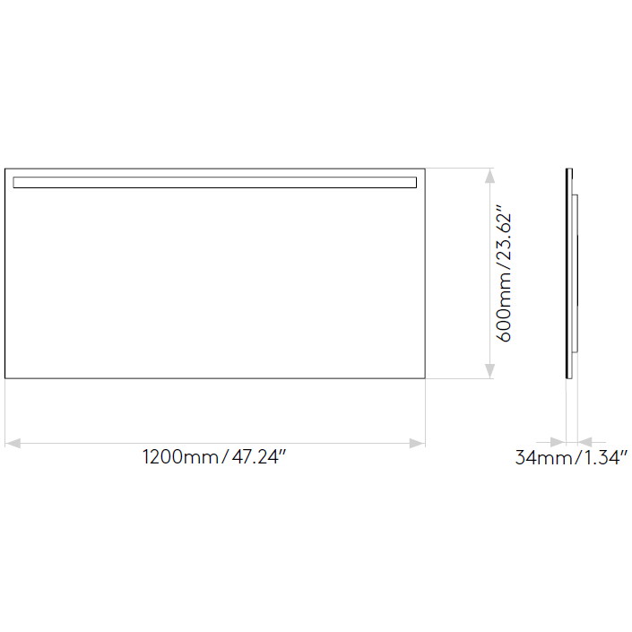 Avlon 1200 LED Mirror Dimensions