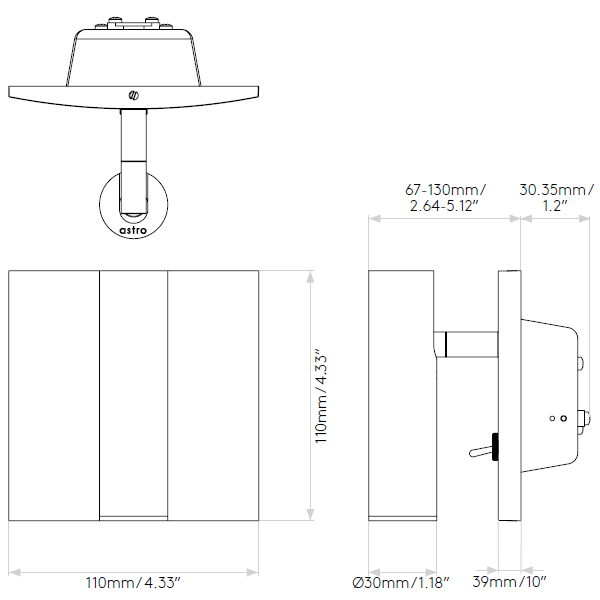 Enna Square LED Wall Dimensions