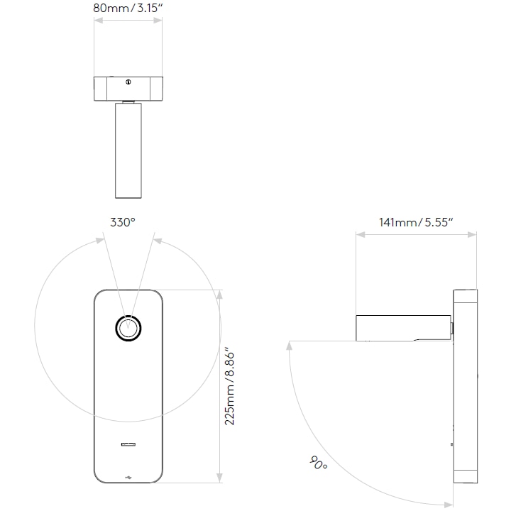 Enna Surface USB Wall Dimensions