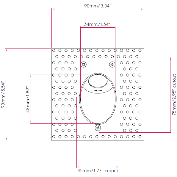 Leros Trimless LED Recessed Wall Dimensions