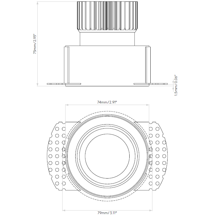 Trimless Round Adjustable LED Recessed Ceiling Dimensions