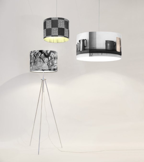 Several floor and suspension light examples of the expressively modern designer lampshades created for Innermost by Deborah Bowness.