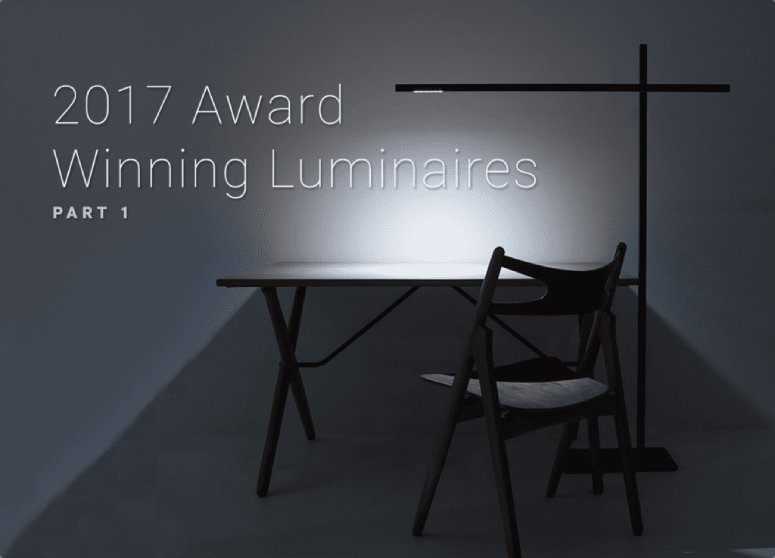 Post heading image featuring Davide Groppi's Hashi floor light. Text on Image: 2017 Award Winning Luminaires Part 1.