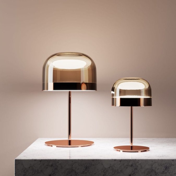 Two sizes of Gabriel and Oscar Buratti's Equatore table lamp for FontanaArte.