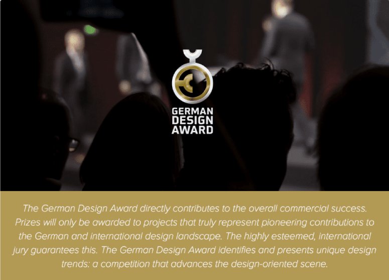 A feature image including the German Design Award logo.