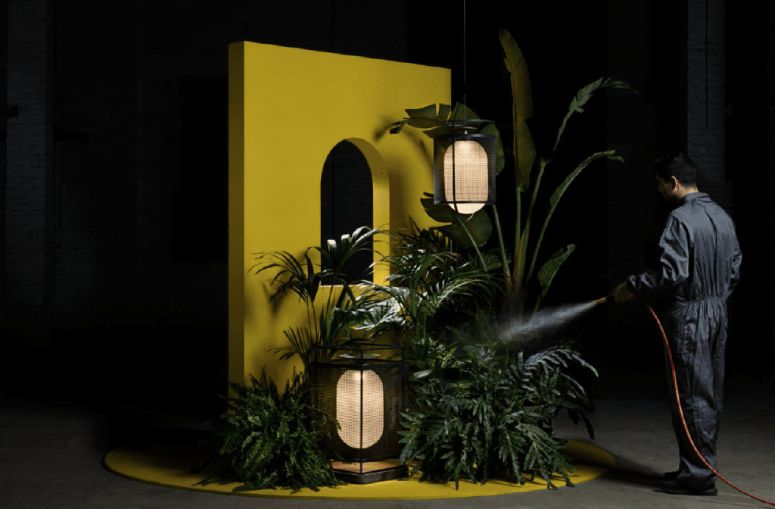 Neri & Hu's Denglong lights for Parachilna amidst foliage on a studio set