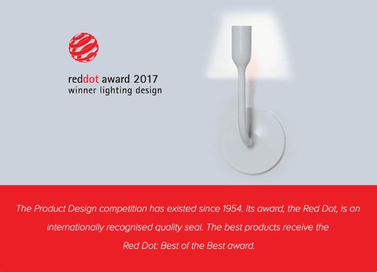 An image of Innermost's YOYWall wall light by YOY Studio with the Red Dot Design Award logo.