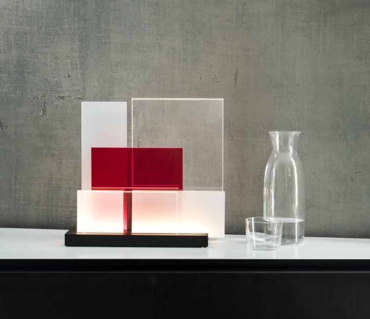 More restrained than its multicolour sibling, the black/neutral and red version of Jean Nouvel's On Lines table light for Nemo is bold yet dignified in this studio shot.