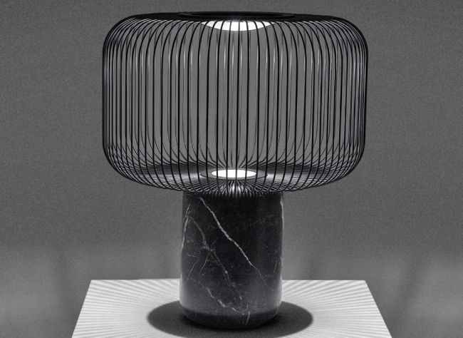 B.lux's Keshi Table lamp with a black marble base, designed by David Abad.