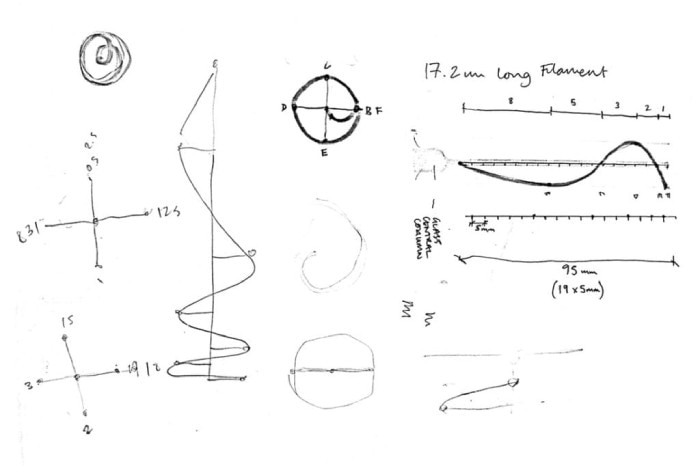 Development sketches exploring the mathematical principles at the heart of Voronoi and how they should be applied in its design.