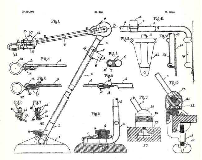 Design diagram from the patent application for the lighting design now called La Lampe Gras.