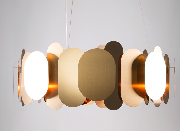 A close-up of Panel chandelier, designed by Steve Jones for Innermost.