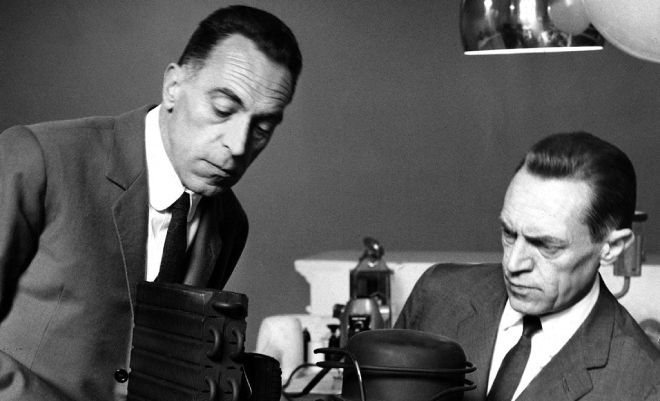 Designers and brothers Achille and Pier Giacomo Castiglioni at work.