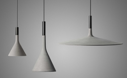 The Aplomb family of pendant lights, designed by Paolo Lucidi and Luca Pevere for Foscarini.