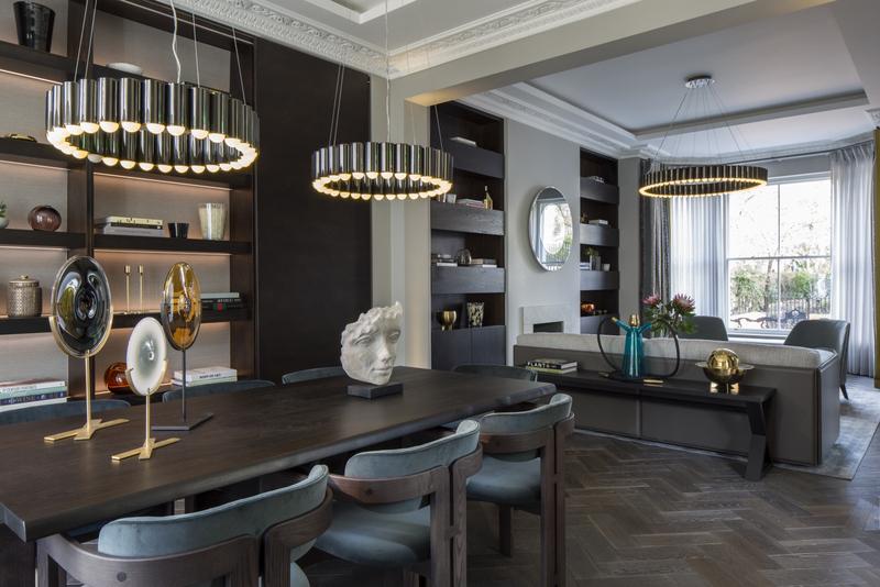 A London design project by Staffan Tollgard featuring Carousel and Carousel XL pendants by Lee Broom.