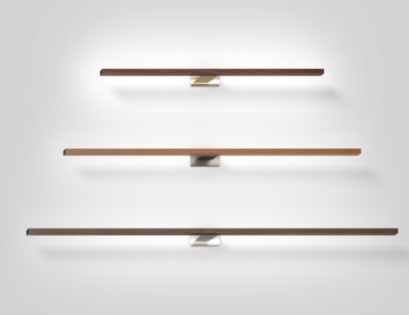 Three lengths of Ray Sconce linear wall lights with back plates and several finishes from Stickbulb.