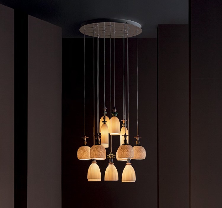 Mademoiselle cluster suspension light in a moody shot.