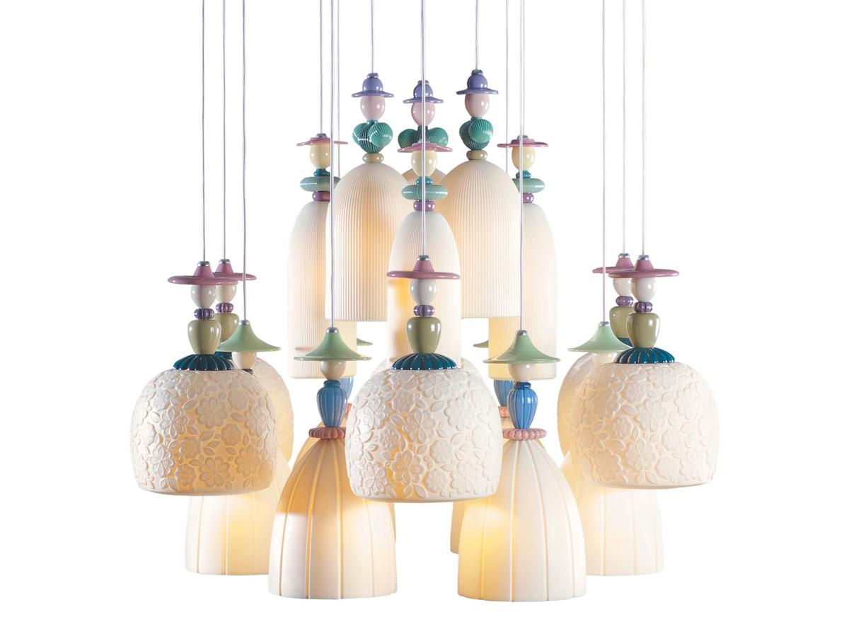 Mademoiselle cluster suspension light from Lladró in multicolour.