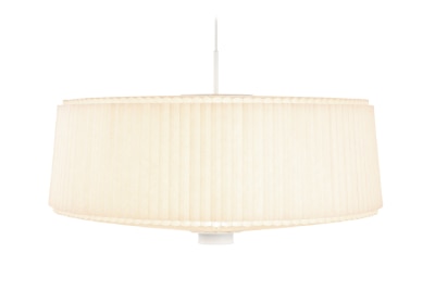A close-up of Moooi's new Plié Plissé pendant light from Lukas Bazle, with the adjustable bottom out to disperse the light.