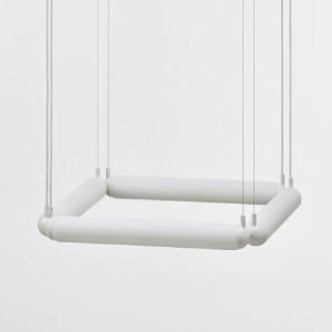 Brokis' Puro Contour Square suspension light, designed by Lucie Koldova, in opal glass and white finish, unlit.