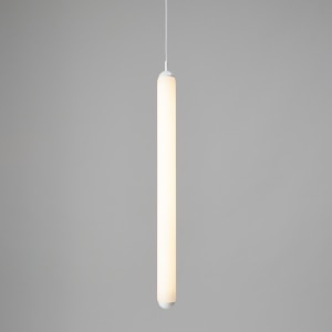 Puro Solo Vertical Suspension from Brokis, designed by Lucie Koldova, in the opal glass and white finish options.