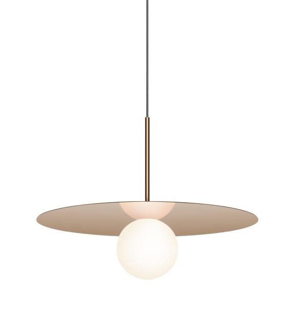 Pablo's Bola Disc pendant light in the rose gold finish.