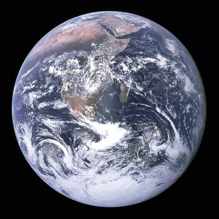 A photograph of Earth taken by the Apollo 17 crew, entitled "The Blue Marble."