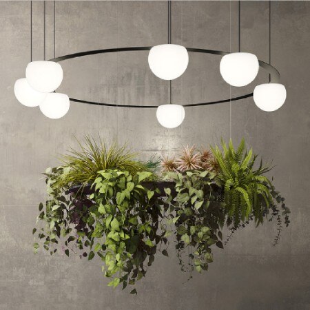 Circ T-3816S Vegetation chandelier from Estiluz with vibrant artificial greenery on the lower ring.