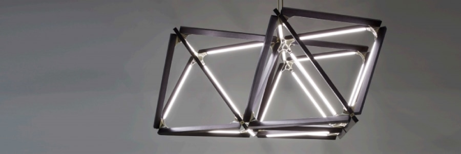 Triple X Chandelier from Stickbulb, illuminated.