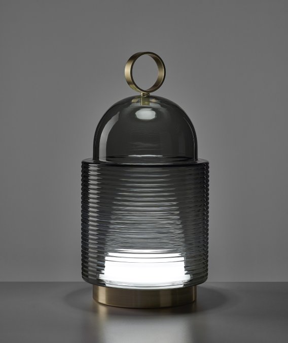 Chiaramonte Marin's Dome Nomad portable table lamp with lined Smoke Grey glass.